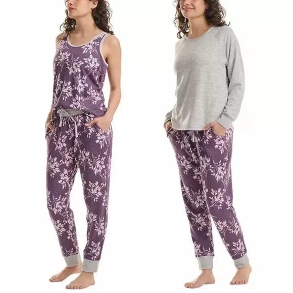 Live Love Lounge Womens Lightweight 3 Piece Lounge Pajama Set Purple Size Large - Picture 3 of 7